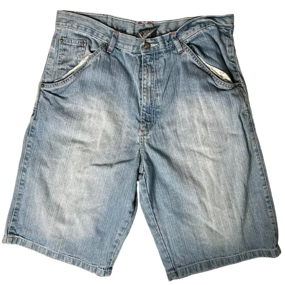 Vtg Y2K Joker Jorts Mens Blue Denim Shorts Baggy Wide Leg Skater 90s Size 38